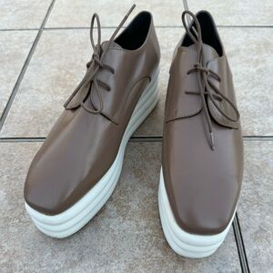 Paloma Barcelo Brown Leather-Look Lace-Up Platform Oxfords